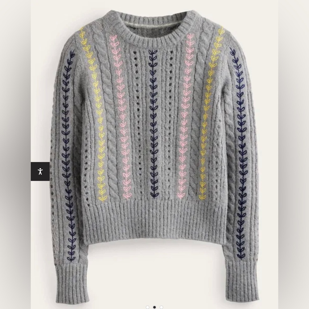 Boden Gray Fluffy Cable Embroidery Sweater